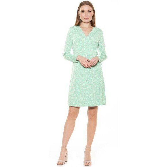 Alexia Admor Amelia Wrap Dress Womens XS Turquoise Daisy Long Sleeve V-Neck NWT - Picture 2 of 11